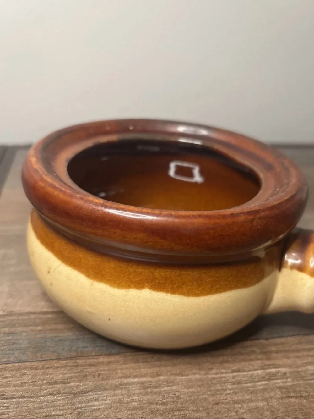 Rustic Brown Ceramic Fondue or Sauce Pot with Handle